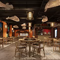Cozy Restaurant Interior With Wooden Tables Chairs Pendant Lights And Warm Ambience