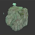 Scenic Rock Formation With Pavilion Green Vegetation And Small Figure