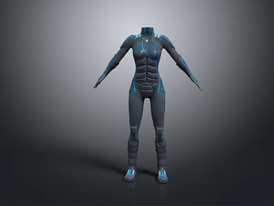 Futuristic Tech Style Dark Colored Bodysuit With Blue Line Details And Sleek Design 3d model