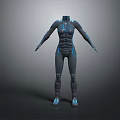 Futuristic Tech Style Dark Colored Bodysuit With Blue Line Details And Sleek Design