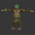 Giant Green Creature Character With Spotted Skin Bulging Belly And Outstretched Arms