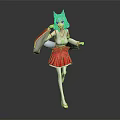 Anime Style Game Movie Character With White Hair Cat Ears Red Skirt White Top And Cape