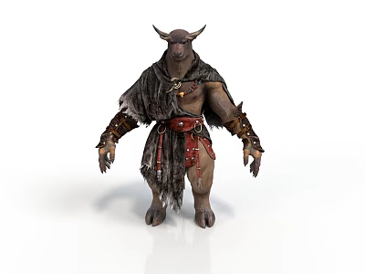 Mythical Horned Man Wearing Fur Cloak With Leather Bracers And Belt 3d model