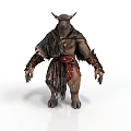 Mythical Horned Man Wearing Fur Cloak With Leather Bracers And Belt