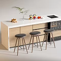 Elegant Bar Counter With White Countertop Light Wood Cabinets Black Cushioned Stools And Decorative Plants
