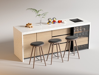 Modern Bar Chair Combination Western Kitchen Bar Counter Central Island Sink Bar Chair 3d model