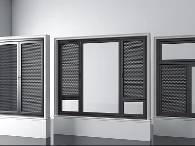 Modern Casement Windows With Black Frames Various Designs Large Glass Panels And Grille Patterns 3d model