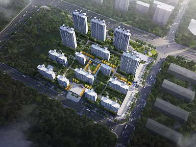 Residential Aerial Master Plan With Building Layout Greenery And Roads 3d model