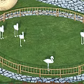 Swing Door In Wooden Fence Surrounding Circular Grassy Area With Flamingos