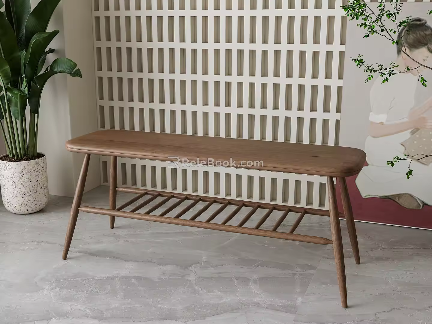 Nordic bed end stool 3d model