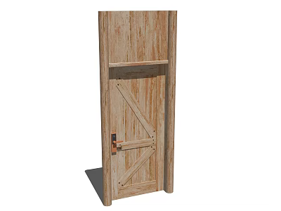 Wooden Swing Door With Cross Panel Design Natural Wood Grain And Handle 3d model