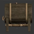 Wooden Decorative Storage Barrel With Metal Hoops Small Brass Lock And Wooden Stand