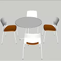 Modern Round Table and Chairs Set with White Frames and Brown Seats 3d model