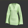 White V Neck Long Sleeve Dress With Bell Sleeves And Smooth Fabric Design