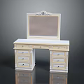 Classic White Dressing Table With Carved Mirror And Multiple Storage Drawers 3d model
