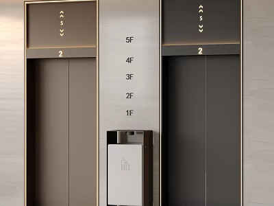 Modern Elevators In Lobby With Two Cabins And Floor Displays 3d model