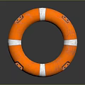 Orange Lifebuoy With White Stripes Textured Surface On Black Reflective Background