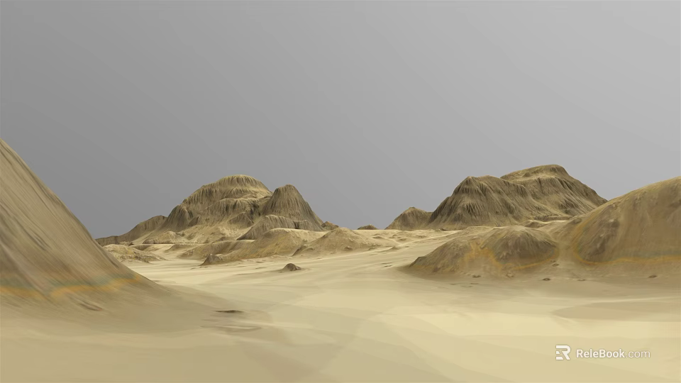 Stunning Desert Landscape With Rolling Sand Dunes And Distant Mountains Under Gray Sky 3d model 