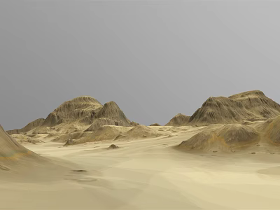 Stunning Desert Landscape With Rolling Sand Dunes And Distant Mountains Under Gray Sky 3d model