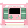 Interactive Zone Design With Pink Frame Green Shelves Screen And Buttons