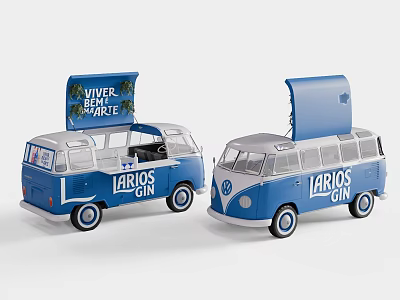 Vintage Functional Vans With LARIOS GIN Brand Open Roof And Party Design 3d model