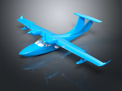 Blue Passenger Seaplane with Modern Aerodynamic Design and Shiny Exterior Surface 3d model