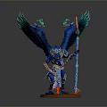 Blue Winged Fantasy Creature Figure With Staff And Decorative Base Design