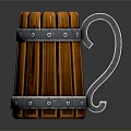 Wooden Striped Household Mug With Metal Accents And Curved Handle