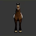 3D Rendered Brown Horse Model With White Patch And Bridle Standing On Smooth Surface