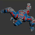 Blue Red Armored Mechanical Dinosaur Like Game Movie Character In Standing Pose
