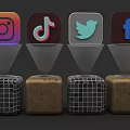 Social Media Icons Including Instagram TikTok Twitter Facebook With Grid And Brown Cubes