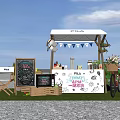 FILA Outdoor Booth Scene With White Tent Blackboard Sign Bicycle And Decorative Flags