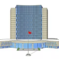 Modern Office Building Facade With Glass Curtain Wall And National Flag At Entrance