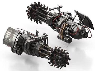 Mechanical Combat Weapons Featuring Serrated Blades Rotary Components And Industrial Metal Design 3d model