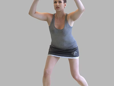 Fit Woman Doing Squats In Gray Tank Top And Short Skirt 3d model