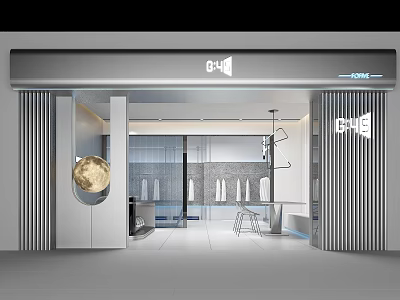 Modern Clothing Store With Glass Entrance Stylish Interior And Moon Decoration 3d model