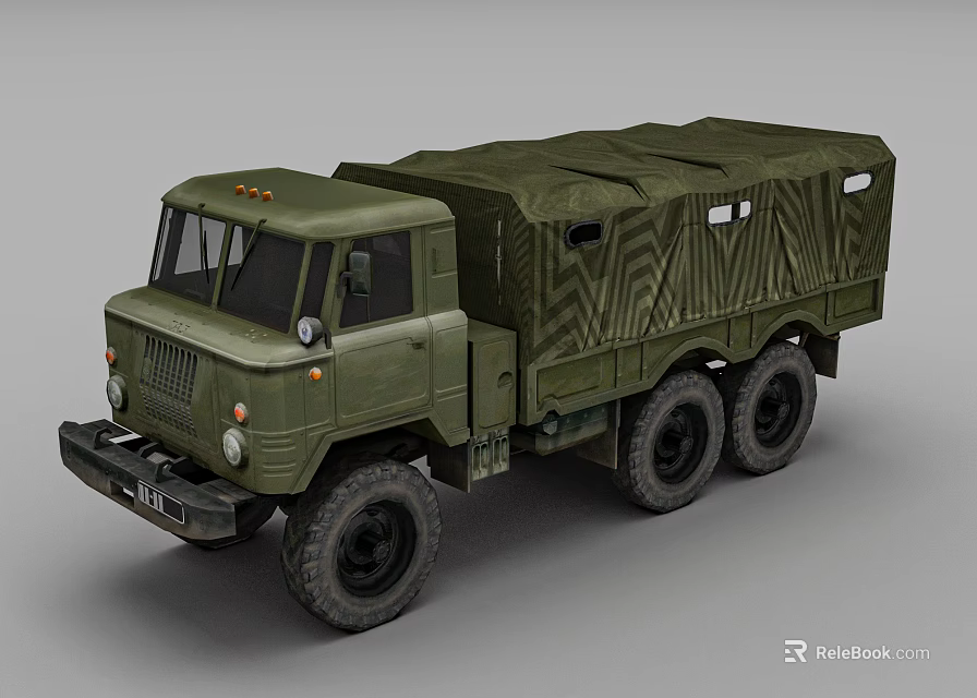 Military Style Functional Cargo Truck With Green Canvas Bed And Six Wheels 3d model 