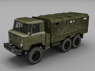 Military Style Functional Cargo Truck With Green Canvas Bed And Six Wheels 3d model