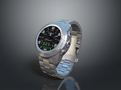Modern Digital Smart Watch With Stainless Steel Band And LCD 3d model