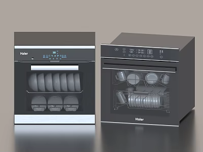 Haier Kitchen Appliances Modern Sterilizers With Dishes Inside And Digital Control Panel 3d model