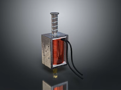 Solenoid Valve With Metal Housing Red Coil Black Wires And Metal Rod 3d model