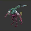 Wolf Headed Mythical Creature Character With Sharp Fangs Long Tongue Blue Straps And Flowing Ribbons