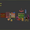 Various Furniture Collection Featuring Brown Cabinet Pink Shelf Red Sofa And Bookshelf With Books