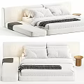 Modern Upholstered Double Bed with Platform Design and Gray Bedding Set 3d model