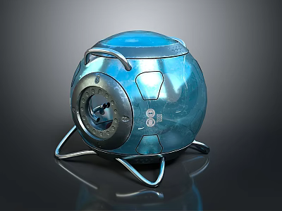 Modern Blue Metallic Sphere Device with Sturdy Metal Stand and Control Panel 3d model