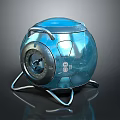 Modern Blue Metallic Sphere Device with Sturdy Metal Stand and Control Panel