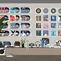 Stylish Decorative Ornament Set with Vinyl Records Wall Art and Shelf Decor for Home Interior
