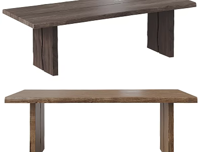 Wooden Dining Table With Rectangular Top Different Wood Tones And Sturdy Legs 3d model