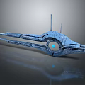 Futuristic Sleek Spaceship 3D Model With Metallic Surface Circular Core And Blue Light 3d model