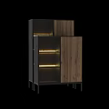 Modern Entryway Side Cabinet With Glass Doors Wooden Panels And Built-in LED Lights
